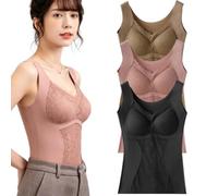 3PCS Women's Thermal V Neck Lace Camisole with Built-in Bra Wool Lined Tank Top Winter Base Layer