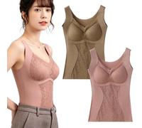 3PCS Women's Thermal V Neck Lace Camisole with Built-in Bra Wool Lined Tank Top Winter Base Layer