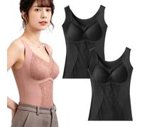 3PCS Women's Thermal V Neck Lace Camisole with Built-in Bra Wool Lined Tank Top Winter Base Layer