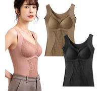 3PCS Women's Thermal V Neck Lace Camisole with Built-in Bra Wool Lined Tank Top Winter Base Layer