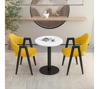3Piece Round Dining Set with 2 Upholstered PU Chairs Perfect for Office Reception Small Conference Rooms Or Kitchen Coffee TablesStylish Negotiation Table and Chair (Leather Styl