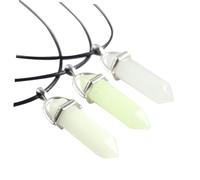 3Pièces Collier Pendentif Hexagonal Lumineux Bleu-vert avec Cordon Cuir