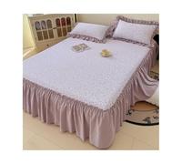 3Pièces Coton Perlé Jupe À Volants en Dentelle 150 * 200cm 40cm/15.7in Draps Couvre-lit Matelassé en Coton Tour De Lit Enveloppante Literie Et Taies d'oreiller(I,Queen-150 * 200)