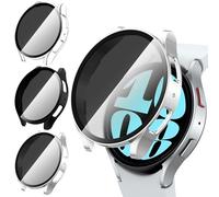 [3Pièces] Kamita Coque Compatible avec Samsung Galaxy Watch 6 44mm avec Anti-Espion Protecteur d'écran en 9H Verre Trempé, Dur PC Bumper Case Privacy Housse pour Galaxy Watch6 (Clair+Noir+Argent)