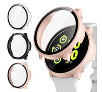 [3Pièces] Kamita Coque pour Garmin Vivoactive 5, Étui de Protection Complet avec Protecteur d'écran en Verre Trempé, Dur PC Bumper Case Antichoc Housse pour Garmin Vivo Active 5 (Clair+Noir+Rose)
