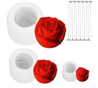 3Pièces Moule en Silicone, 3D Forme de Rose Moule en Silicone Antiadhésif Moule Bougies Bougeoir en Résine époxy Chandelier avec Mèche De Bougie pour Glace Chocolat Pâtisserie Dessert