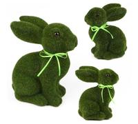 3Pièces Mousse Statue De Lapin de Pâques Fausse Mousse Vert Figurine de Lapin de Simulation Flocage D'herbe Figurines Statue de Lapin Floqué Jardin Imitation Lapin Pâques Plastique Lapin Extérieur