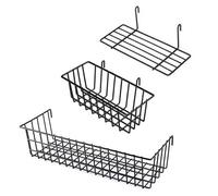 3PièCes SéRies Panier Suspendu éTagèRe Droite Pot de Fleur Support D'Affichage pour Panneau de Grille Murale en Fil Panier à Pain