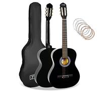 3rd Avenue Guitare Classique 4/4 Pack Débutant, Cordes Nylon, Noir | Guitare espagnole avec housse et cordes de rechange. Les cordes nylon sont douces aux doigts - dès 12 ans