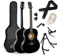 3rd Avenue Guitare Folk 4/4 Pack Premium, Noir | Housse, support, sangle, capodastre, médiators, cordes de rechange et tourne-mécanique inclus