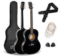 3rd Avenue Pack Guitare Acoustique 4/4 Taille Standard avec Cordes en Acier pour Débutants, Housse, Médiators et Jeu de Cordes de Rechange - Noir