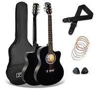 3rd Avenue Pack Guitare Acoustique à Pan Coupé 4/4 Taille Standard pour Débutants, Housse, Sangle, Médiators et Jeu de Cordes de Rechange - Noir