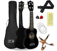 3rd Avenue Pack Ukulélé Soprano 53 Cm pour Débutants - Housse, Stand, Sangle, Cordes, Médiators et Repères Autocollants - Noir