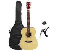3rd Avenue Rocket guitare acoustique 4/4 pour débutants, guitare folk taille standard avec housse, sangle, médiators et capodastre - Naturel