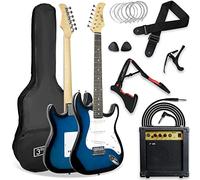 3rd Avenue XF Guitare Électrique 4/4 Kit Ultime, Ampli 10W, Bleu | Ampli 10W, câble, support, housse, sangle, cordes de rechange, médiators et capo - kit complet