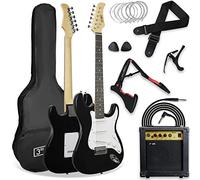 3rd Avenue XF Guitare Électrique 4/4 Kit Ultime, Ampli 10W, Noir | Ampli 10W, câble, support, housse, sangle, cordes de rechange, médiators et capo - kit complet