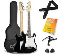 3rd Avenue XF Guitare électrique taille 3/4, pack de démarrage pour débutants avec housse, sangle, médiators et capodastre - Noire