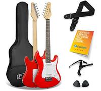 3rd Avenue XF Guitare électrique taille 3/4, pack de démarrage pour débutants avec housse, sangle, médiators et capodastre - Rouge