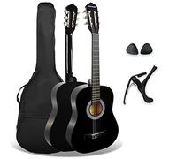 3rd Avenue Xf Pack Guitare Classique enfant Taille Junior 3/4 pour Débutants, Guitare Acoustique avec Cordes en Nylon, Housse, Capodastre et Médiators - Noir