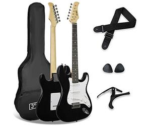 3rd Avenue XF Pack Guitare Électrique 4/4 Taille Standard pour Débutants avec Housse, Sangle, Médiators et Capodastre - Noir