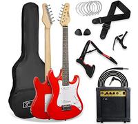 3rd Avenue Xf Pack Ultime Guitare Électrique Taille 3/4 avec Ampli 10 W, Jack, Stand, Housse de Transport, Sangle, Jeu de Cordes de Rechange, Médiators et Capodastre - Rouge