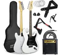 3rd Avenue XF pleine taille 4/4 kit ultime de guitare électrique avec ampli 10 W, câble, support, sac de concert, sangle, cordes de rechange, choix, capo - blanc