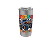 3rd Birthday Monster Truck Young Wild and Three 3 Year Old Gobelet isotherme en acier inoxydable double paroi