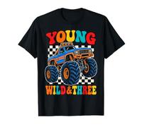 3rd Birthday Monster Truck Young Wild and Three 3 Year Old T-Shirt Graphique avec Valeur