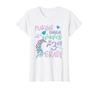 3rd Grade Cute Mermaid Shirt Girls Third Grade Making Waves T-Shirt Graphique avec Valeur, Femme, Blanc, XS