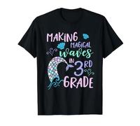 3rd Grade Cute Mermaid Shirt Girls Third Grade Making Waves T-Shirt Graphique avec Valeur, Homme, Noir, S