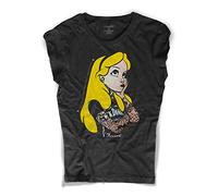 3styler Alice in The Wonderland T-shirt noir tatoué pour femme - Ligne Amazink - Coton flammé (Slub) 150 g/m², Noir , Small