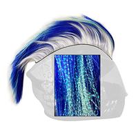3T-SISTER Perruque de casque Mohawk Hawk Cosplay Accessoire pour casque de moto, vélo, ski, décorations en cheveux naturels (casque non inclus) (blanc bleu)