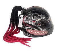 3T-SISTER Queue De Cheval Tressée De Casque De Moto Ponytail Decoration Casque De Moto Perruque De Casque 22 Pouces 1 pièces (Ombre Black Red)