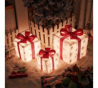3T6B Lot de 3 boîtes lumineuses LED pour décoration intérieure de Noël, boîtes cadeaux LED avec minuterie, boîtes cadeaux lumineuses avec 8 modes d'éclairage et ruban à l'extérieur pour décoration de