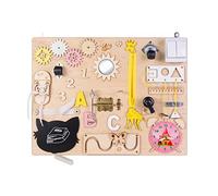 3toysm MIA Tableau d'activité sensoriel Montessori Busy Board en Bois Naturel Animaux 50 cm
