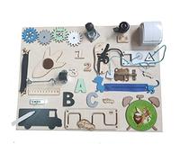 3toysm MIA Tableau d'activité sensoriel Montessori Busy Board en Bois Naturel Transports 50 cm