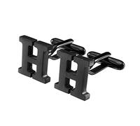 3UOOWWFA Boutons de manchette en acier inoxydable pour homme - Lettre H en métal noir - Boutons de manchette pour homme - Pince à cravate (couleur du métal : plaqué pistolet noir)