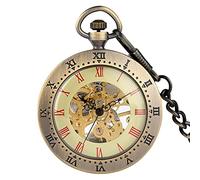 3UOOWWFA Montre de poche pour hommes, montre de poche, affichage rétro à chiffres romains, montre de poche mécanique manuelle à cadran ouvert (couleur : bronze) (bronze) (bronze) (bronze)