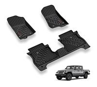 3W Tapis de Sol compatibles avec Jeep Gladiator JT TPE Toutes Saisons, y Compris 1ère et 2ème rangée, Avant, arrière, Ensemble Complet de doublures avec Logo Rouge, Noir