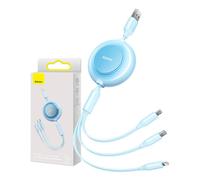 3W1 Baseus Bright Mirror 2 Usb Cable, Micro Usb / Lightning / Usb-C, Flat, 3.5A, 1.1M (Bleu)