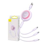 3W1 Baseus Bright Mirror 2 Usb Cable, Micro Usb / Lightning / Usb-C, Flat, 3.5A, 1.1M (Purple)