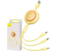 3W1 Baseus Bright Mirror 2 Usb Cable, Micro Usb / Lightning / Usb-C, Flat, 3.5A, 1.1M (Yellow)