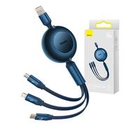 3W1 Baseus Bright Mirror 3 Usb Cable, Micro Usb / Lightning / Usb-C, 66W / 2A, 1.1M (Bleu)