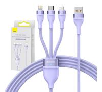 3W1 Baseus Flash Ii Usb Cable, Usb-C + Micro Usb + Lightning, 66W, 1.2M (Purple)