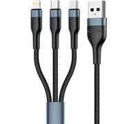 3W1 Câble Usb vers Usb-C / Micro Usb / Lightning Foneng X51, 3A, 1.2M (Noir)