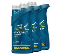 3x 1 Litre Huile pour 4-Takt Tracteurs Tondeuse à Gazon Agro SAE 30 Mannol Api