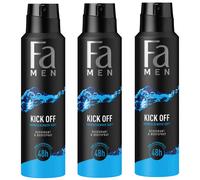 3x 150ml Fa Kick Éteint Erfrischender Parfum Déodorant & Corporel 48h 0% Alu