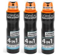 L'Oréal Men Expert Déodorant 5 en 1, Carbon Protect, contre odeurs, humidité, bactéries et résidus blancs, 48h fraîcheur - 3 x 150 ml