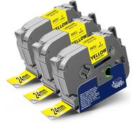 3x 24 mm Tape for TZe-S651 TZeS651 TZS651 Black on Yellow Laminated Strong Adhesive Labels for P-touch PT-P710BT PT-P750WVP PT-P750W PT-P700 9700PC PTE500VP D600 P900