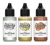 3x 30 ml Octopus Fluids Alcohol Ink Set Metallic GOLD RUSH, SILVER MINE, COIN COPPER, Encre à alcool pour Fluid Art et Resin Art, résine époxy